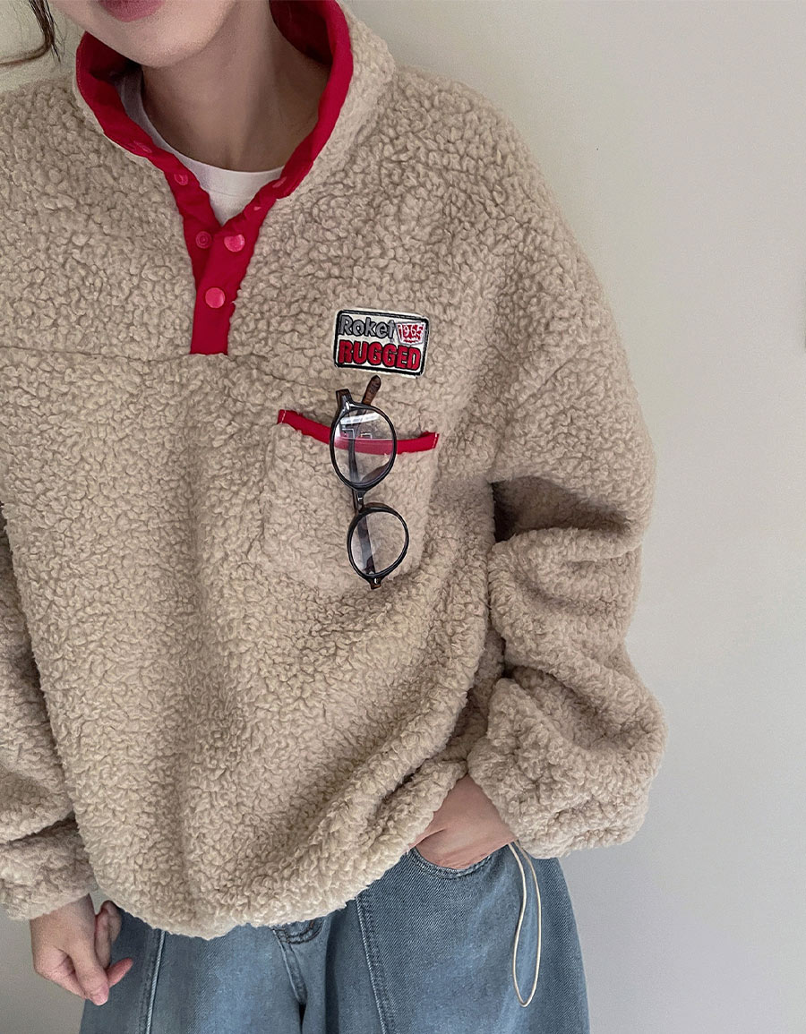 羊羔毛立領配色開襟大學T*2色