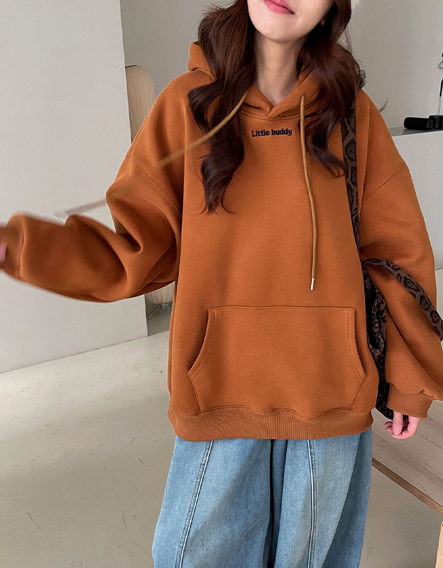 內刷毛小刺繡字母口袋帽T*3色