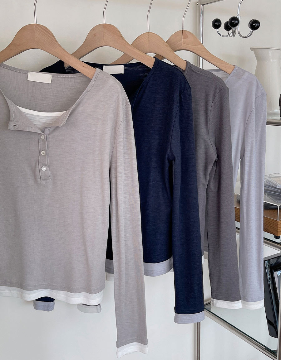 假兩件開釦長袖T*4色