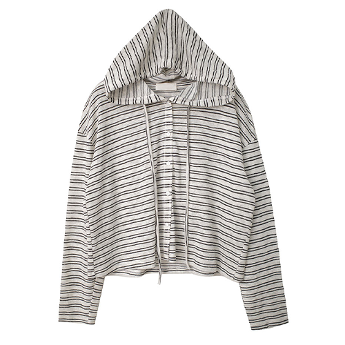 連帽條紋排釦上衣*3色