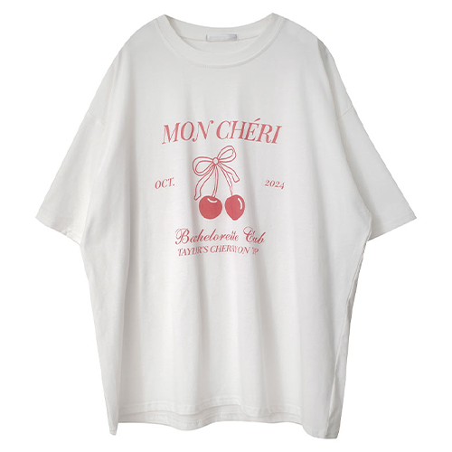 細磨毛櫻桃圖印寬大T*2色