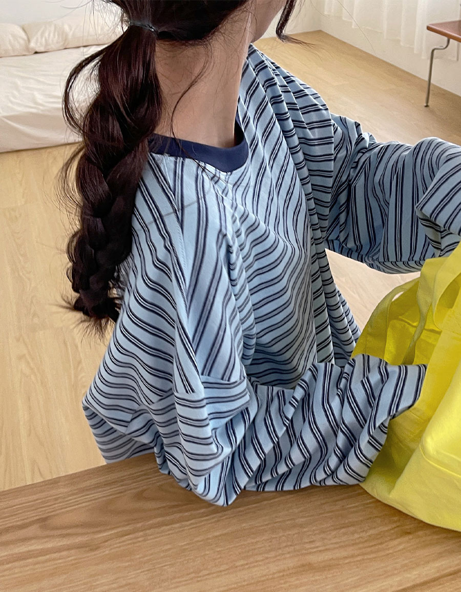 寬大感休閒條紋T*2色