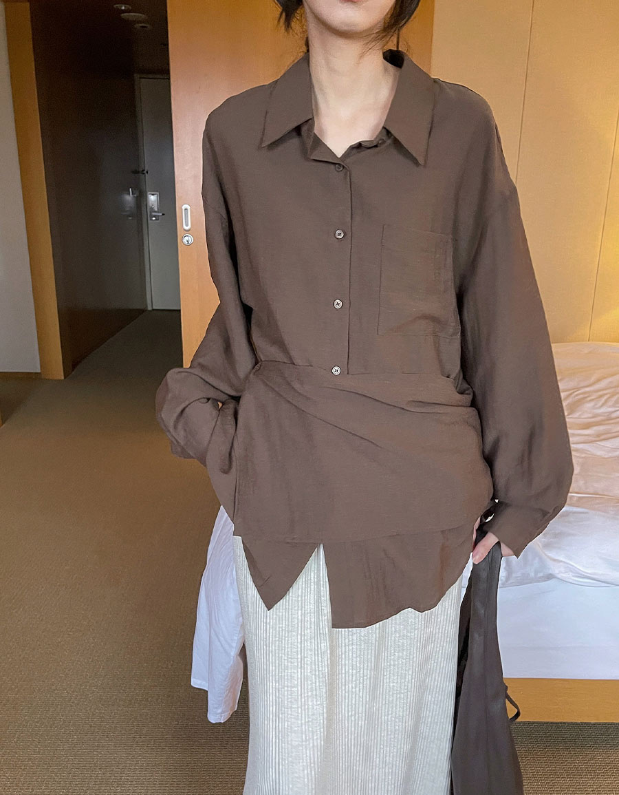 設計感裙簾棉麻襯衫*3色