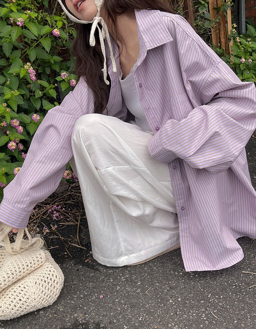配色條紋寬鬆襯衫*2色