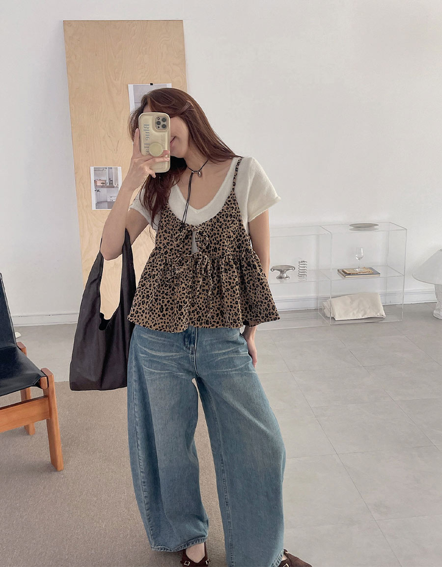 豹紋綁帶吊帶背心*1色