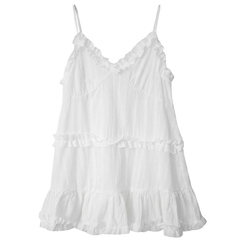 荷葉邊蕾絲細肩長版背心*1色