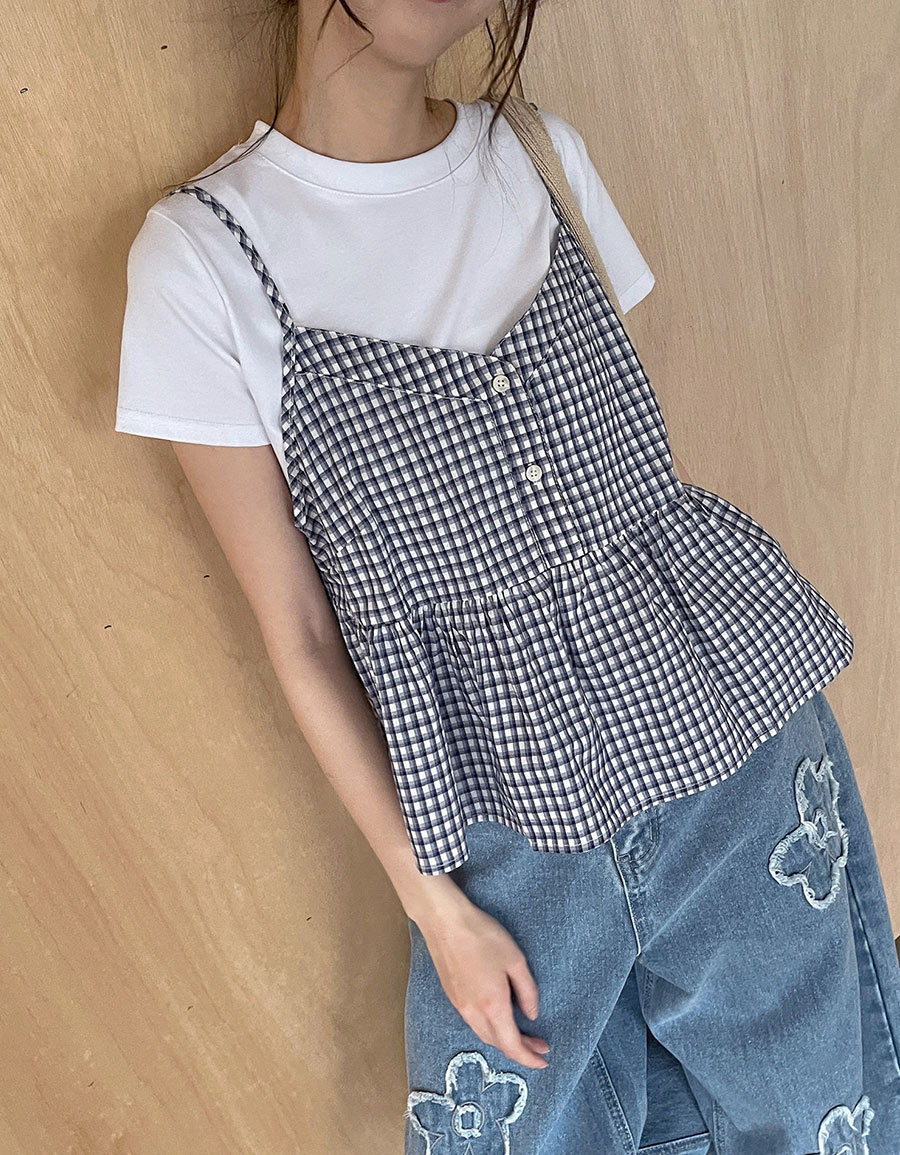 格紋V領吊帶背心*2色