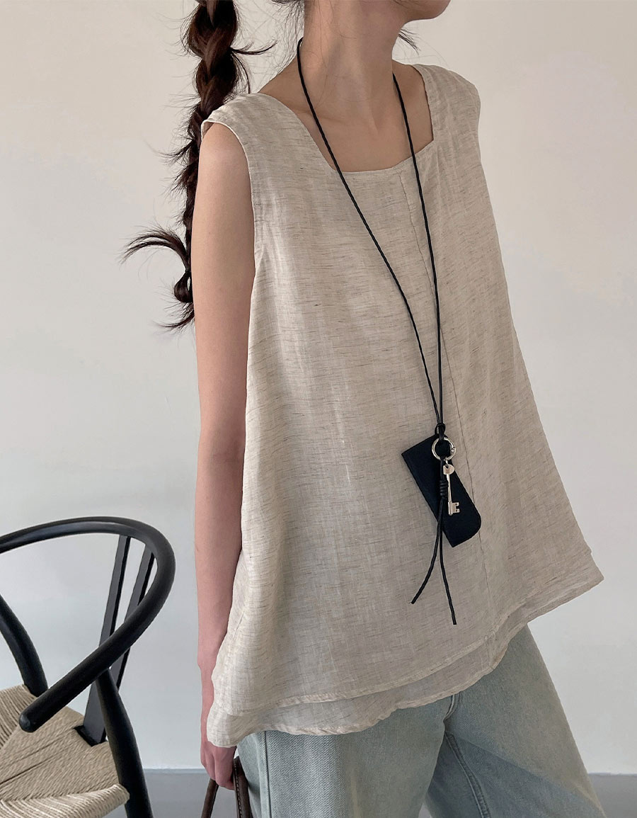 附掛件方領棉麻背心*4色