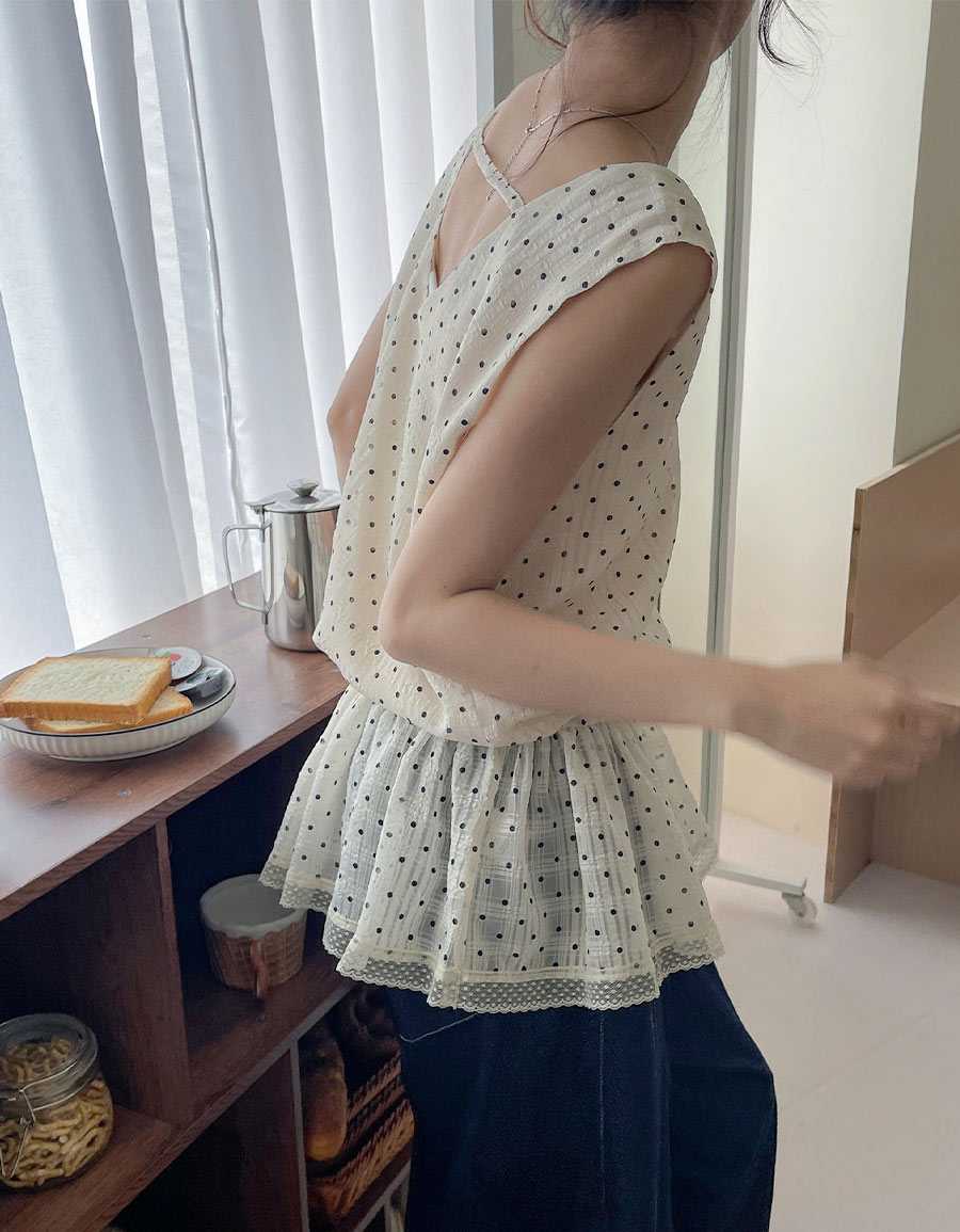 附髮圈點點V領傘襬背心*2色