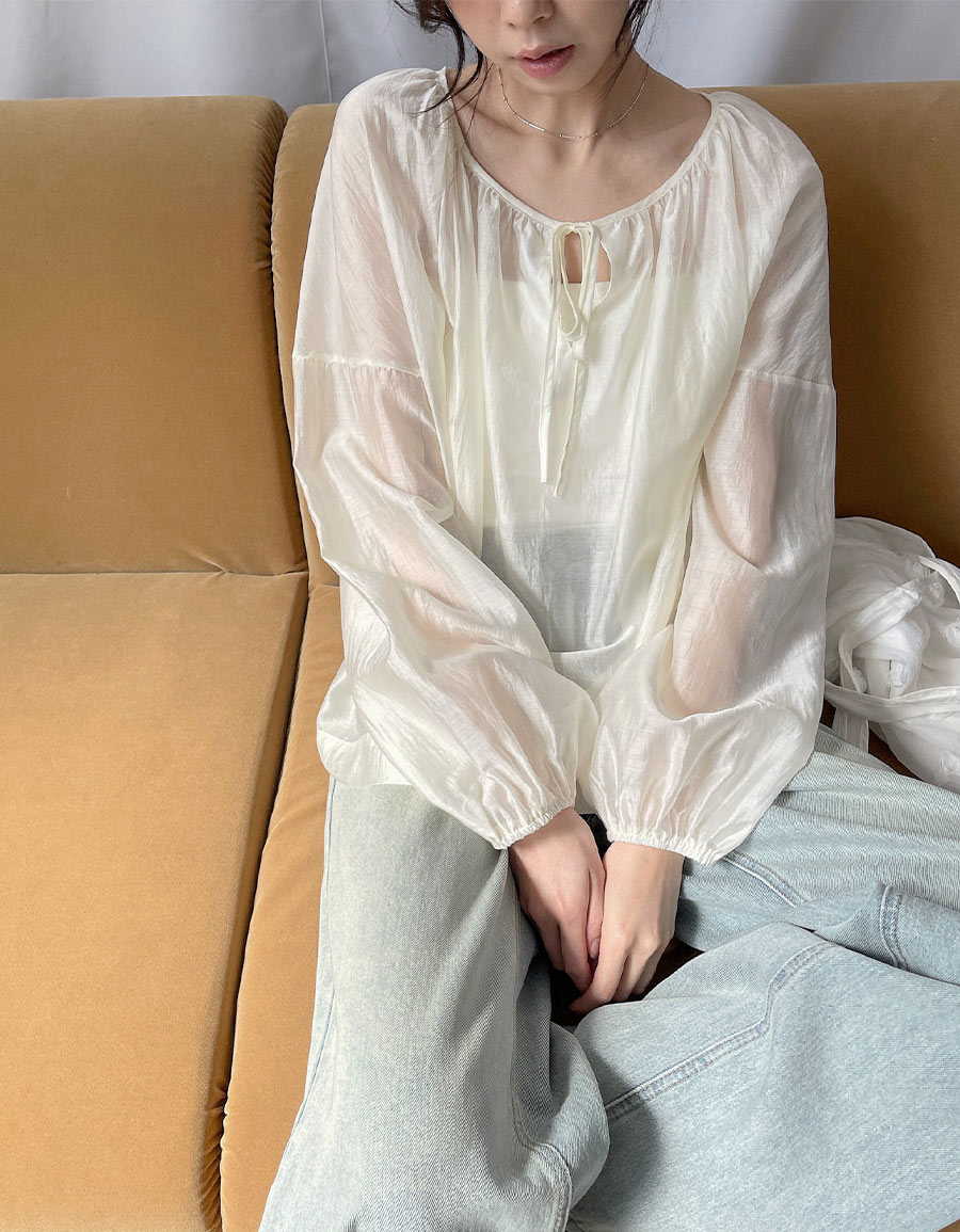 透膚綁帶雪紡上衣*3色