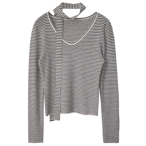 飄帶V領條紋針織上衣*2色