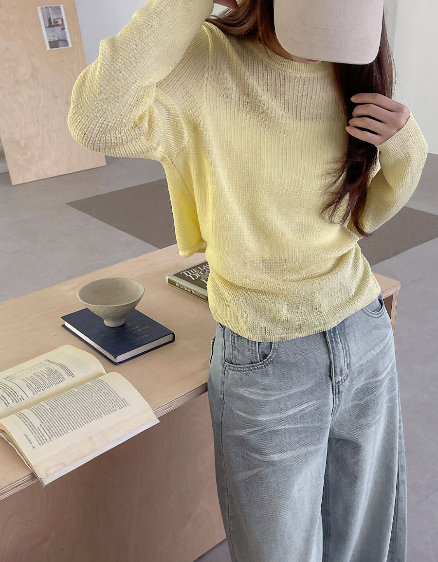 小方格後綁帶針織長袖上衣*6色