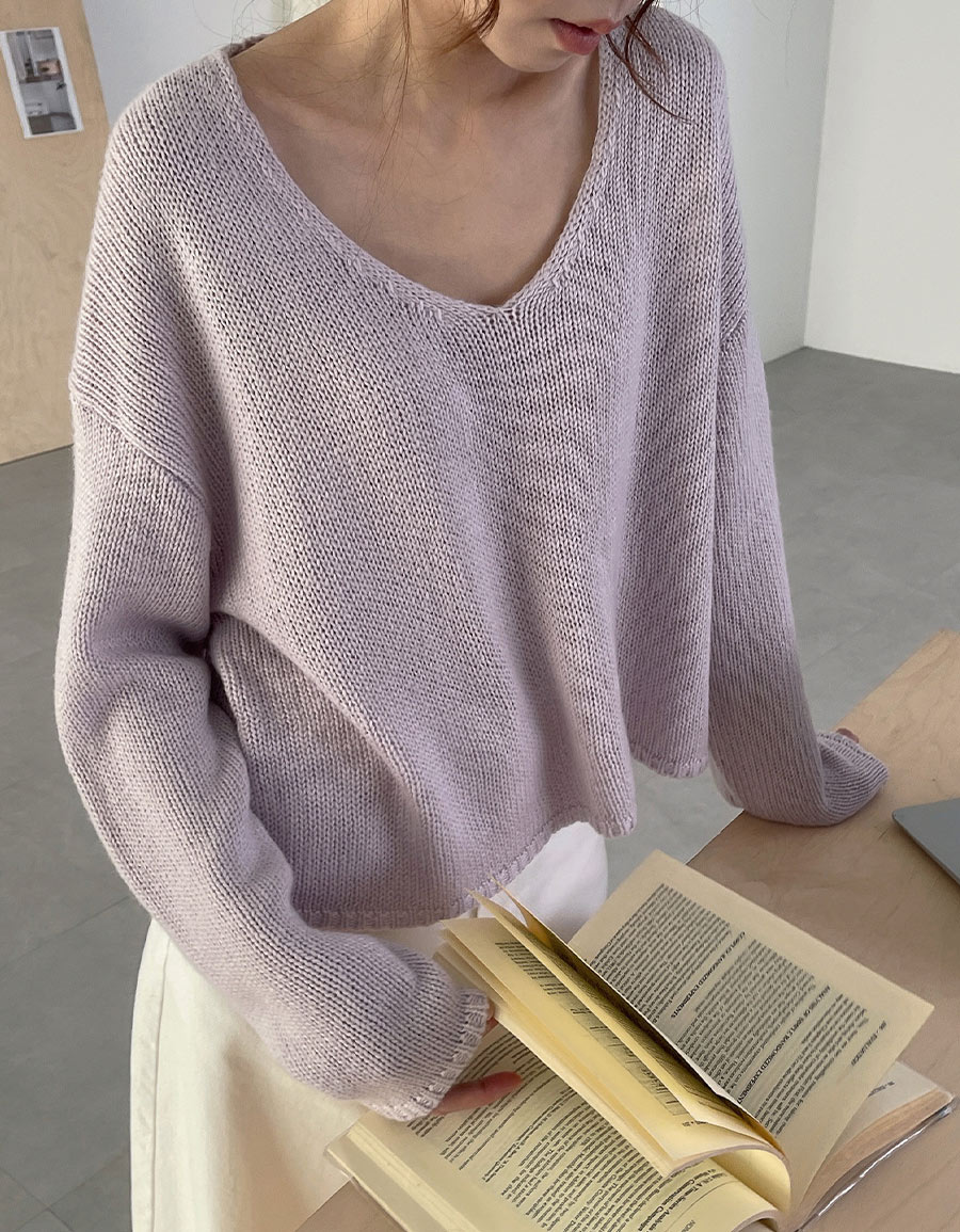 V領短版針織長袖上衣*4色