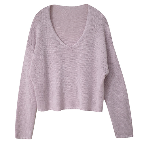 V領短版針織長袖上衣*4色