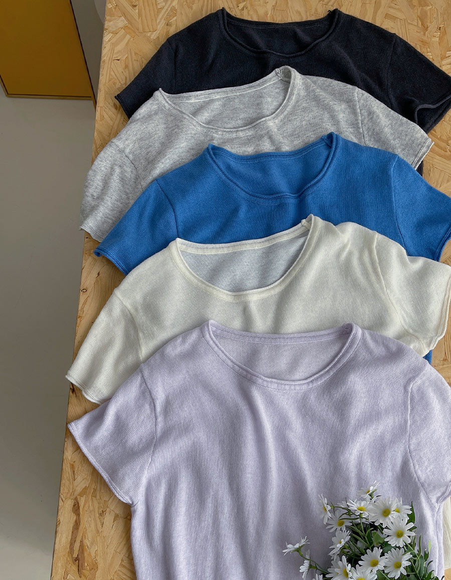 捲邊圓領短袖針織上衣*5色