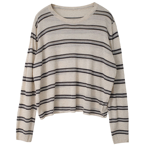 條紋圓領薄針織上衣*3色