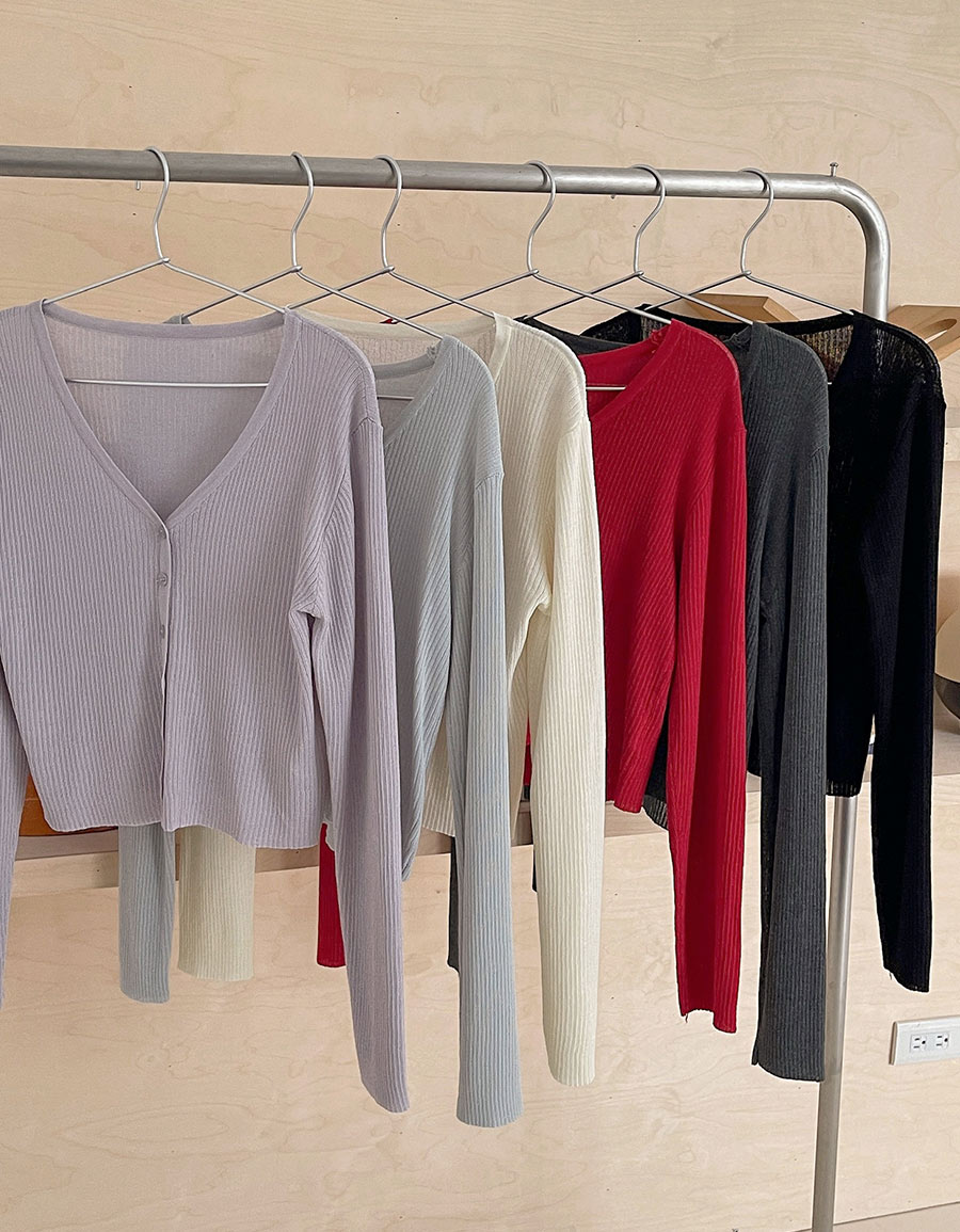 V領短版排釦針織上衣*7色