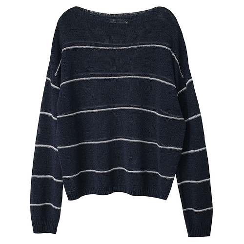 寬領細條紋針織上衣*2色