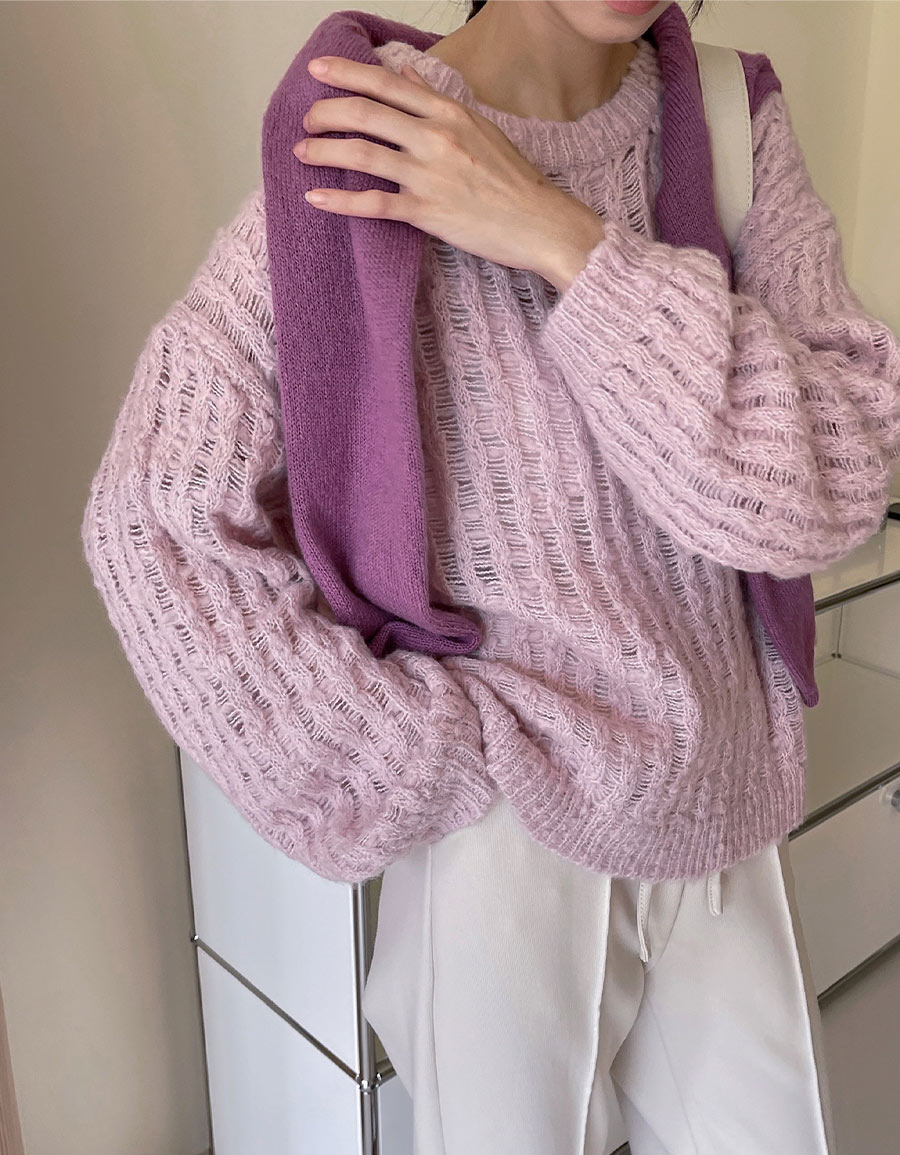 簍空織紋圓領毛衣*3色