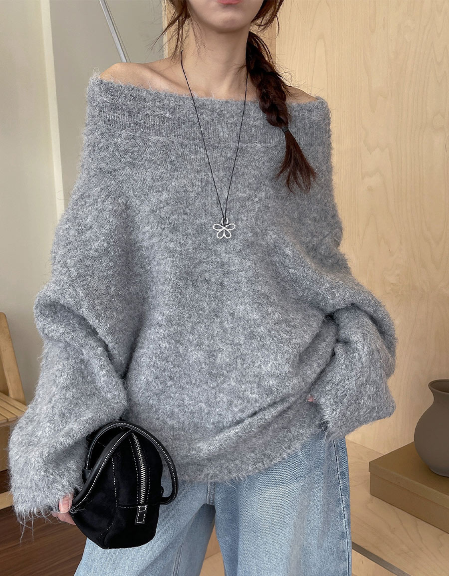 QQ毛一字領毛衣*3色