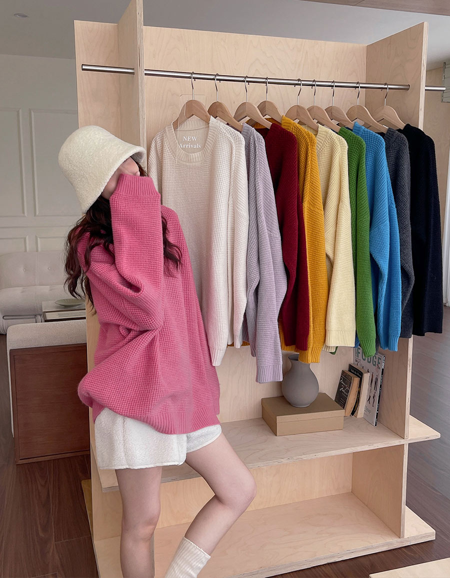 彩色鬆餅格寬大感毛衣*10色