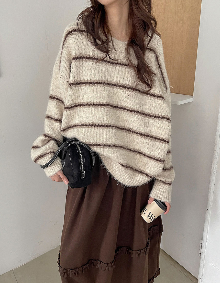 澎柔感條紋圓領毛衣*2色