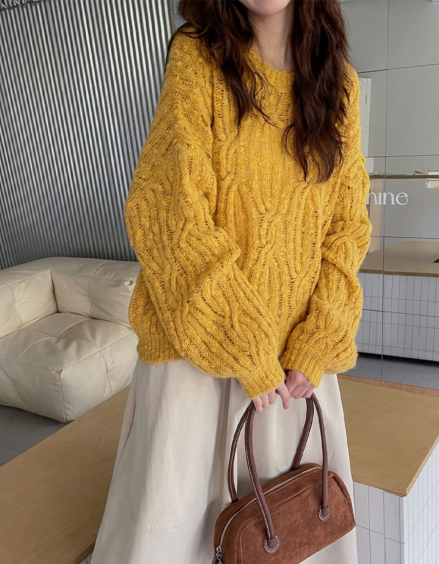 麻花圓領花紗毛線衣*4色