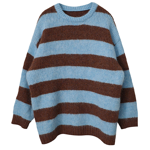 撞色寬條紋圓領毛衣*3色