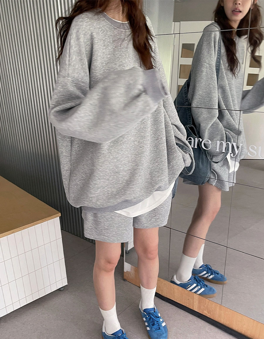 寬鬆休閒大學T短褲套裝*3色