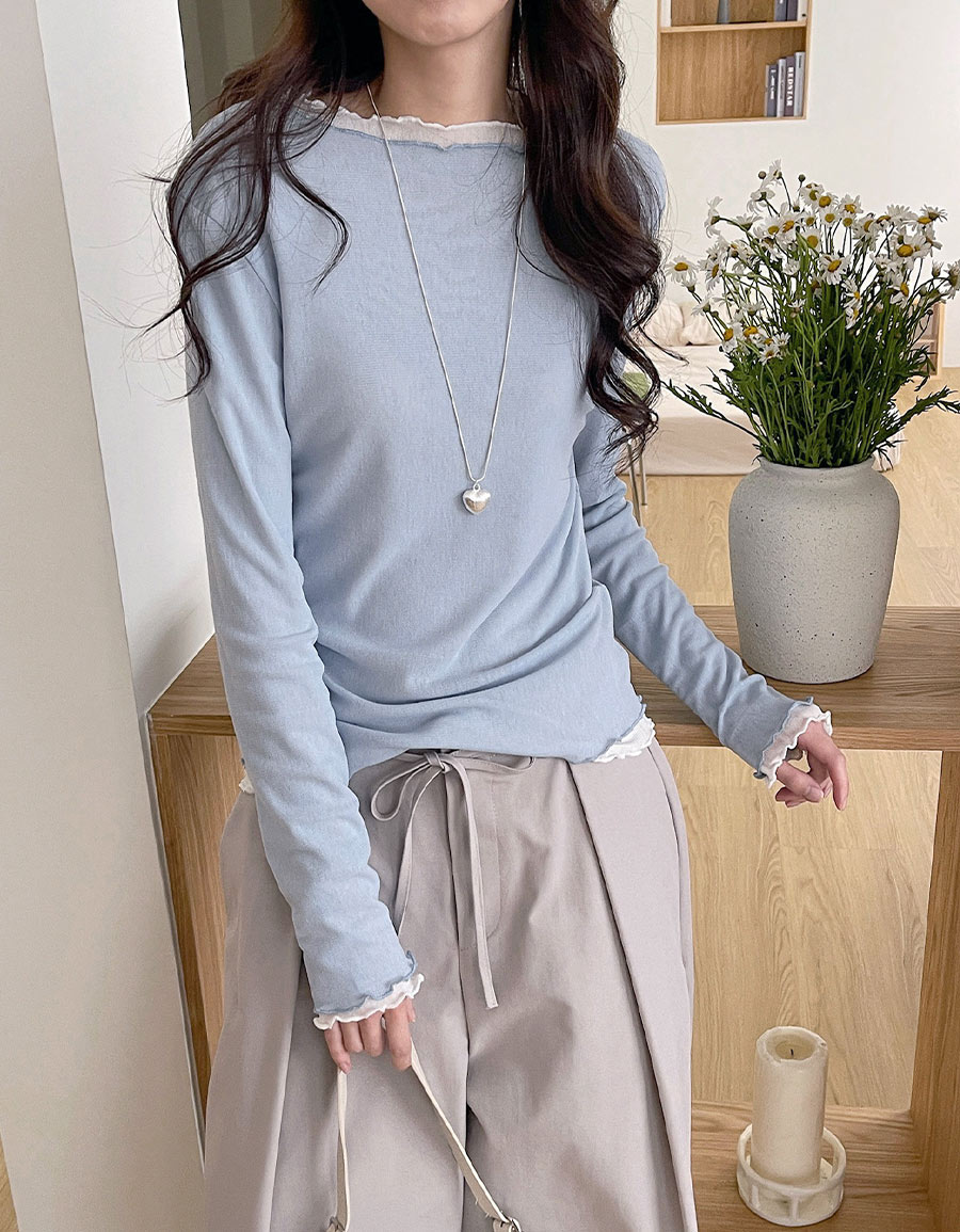 微透寬領木耳捲邊上衣*6色