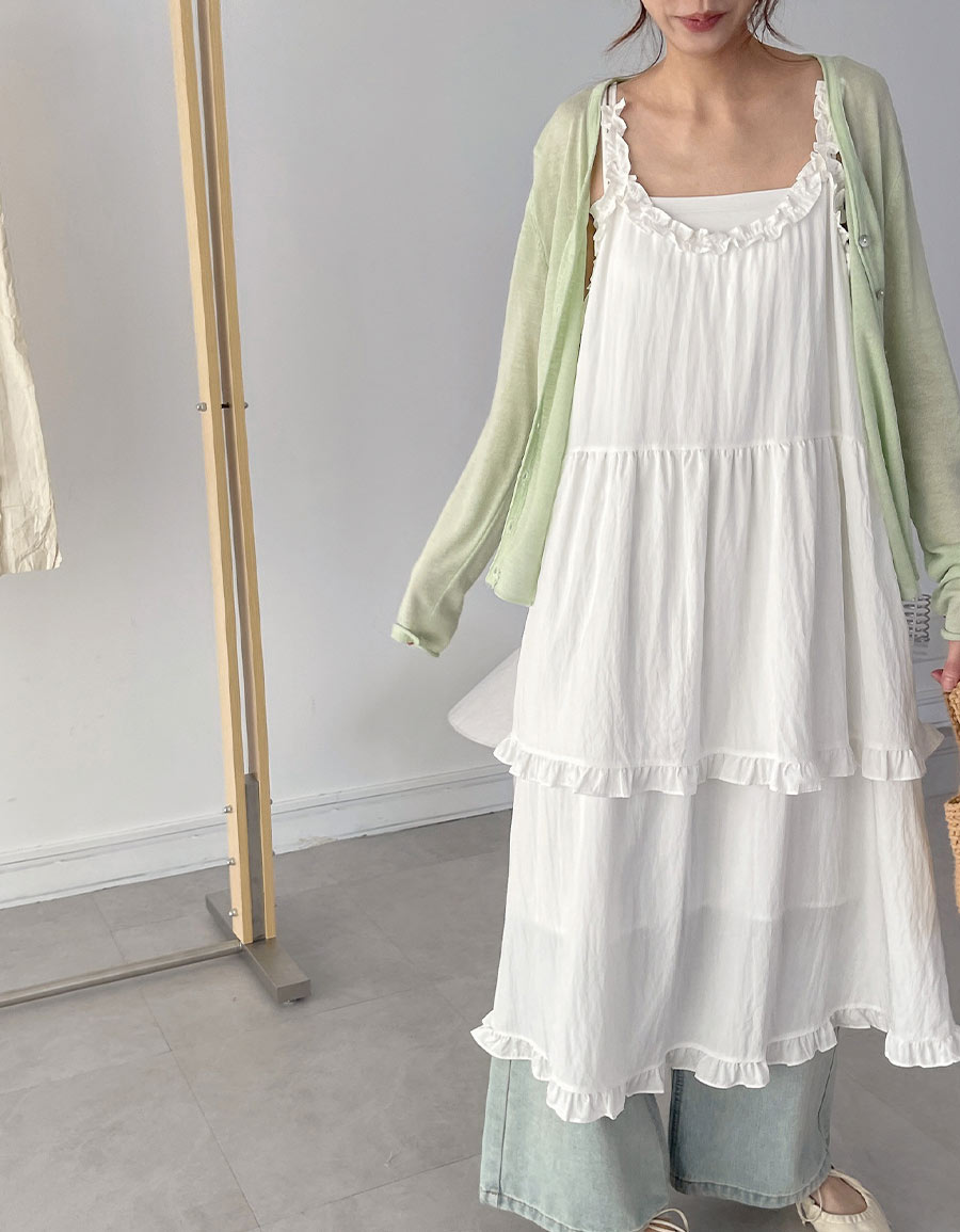 木耳邊細肩蛋糕長洋*1色