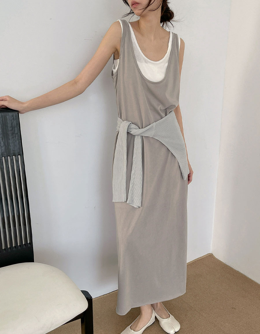 兩件式U領棉質背心長洋*3色