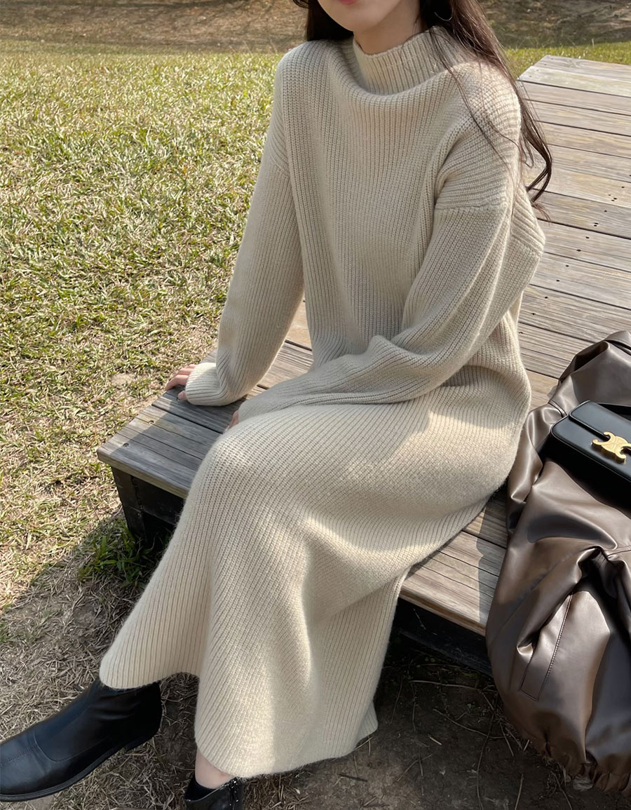 後開衩立領毛衣長洋*3色