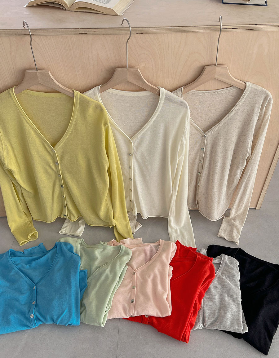 薄料V領捲邊針織外套*9色