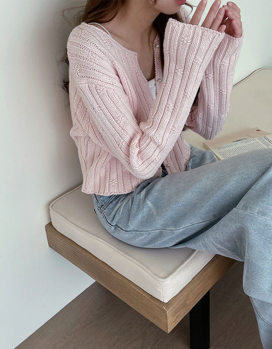 珍珠釦小花短版針織外套*4色