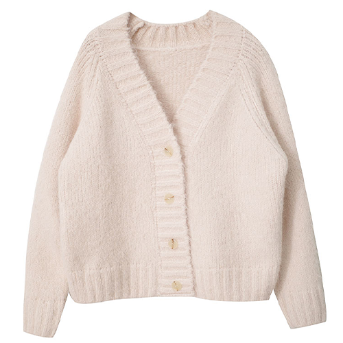 澎鬆感羅紋V領短版毛衣外套*3色