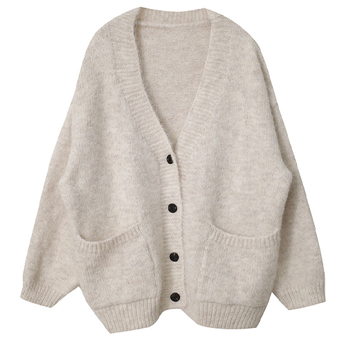 毛絨感口袋V領毛衣外套*5色