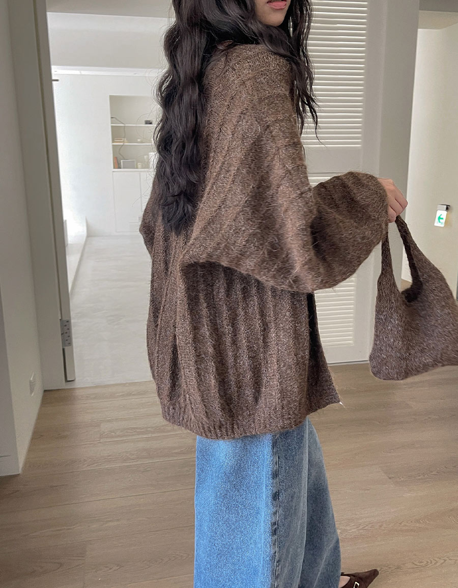 附包直紋澎袖開襟毛衣外套*4色