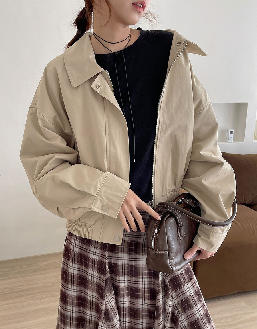 翻領拉鍊收腰風衣外套*2色