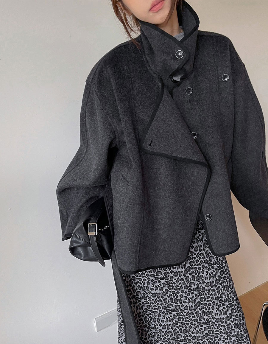 立領綁帶毛呢短大衣*3色