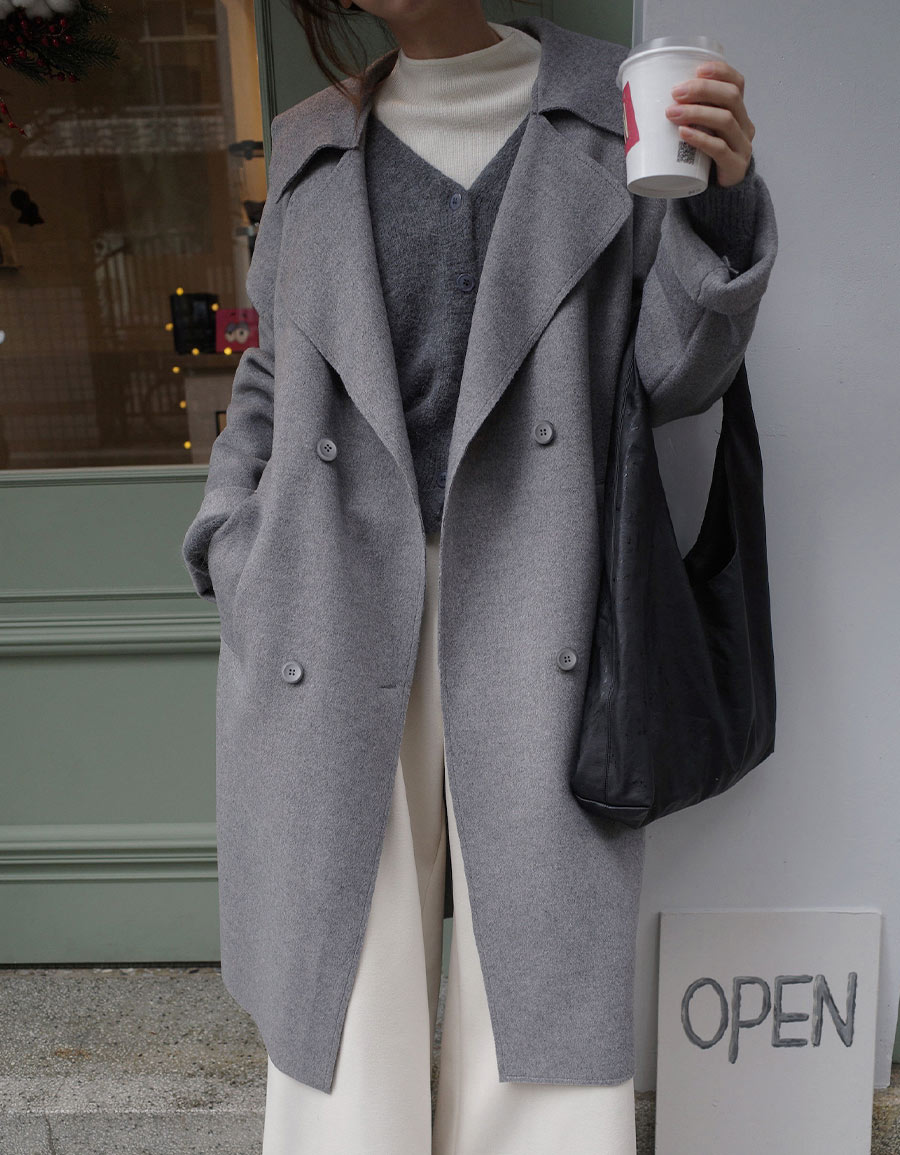 後釦擋片翻領毛呢長大衣*6色