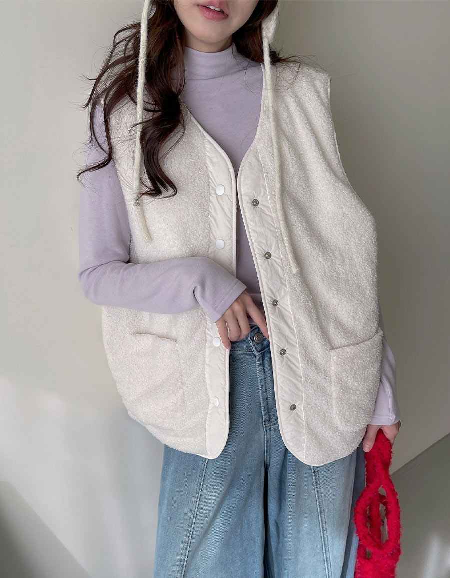 羊羔毛絎縫鋪棉雙面背心*3色