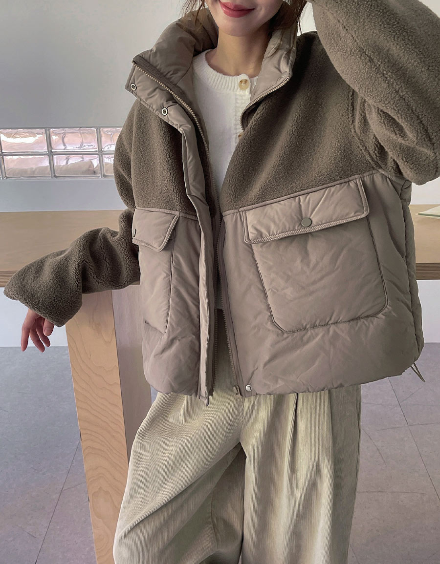 羊羔毛拼接鋪棉拉鍊外套*2色