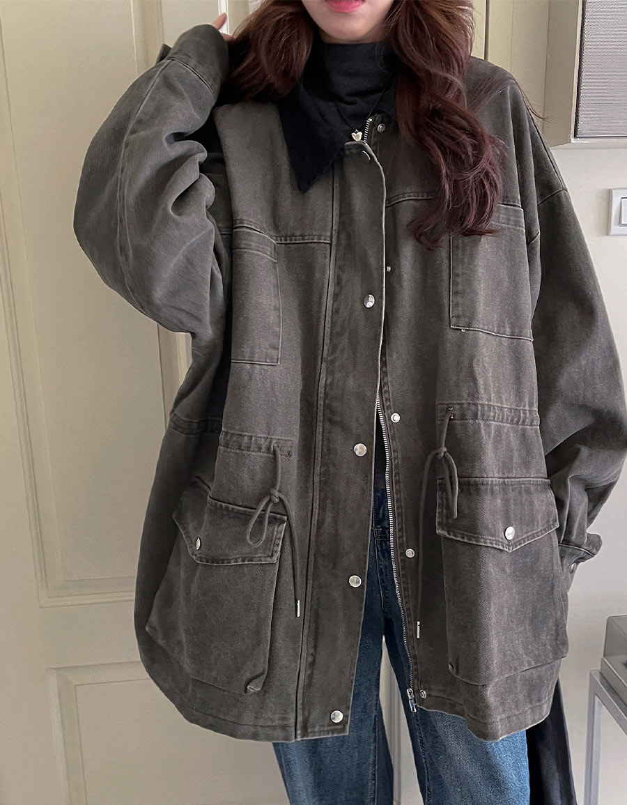 撞色翻領寬大感工裝外套*2色