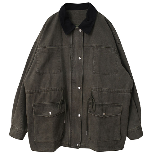 撞色翻領寬大感工裝外套*2色