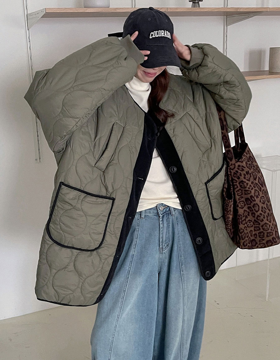 寬大感絎縫紋鋪棉外套*2色