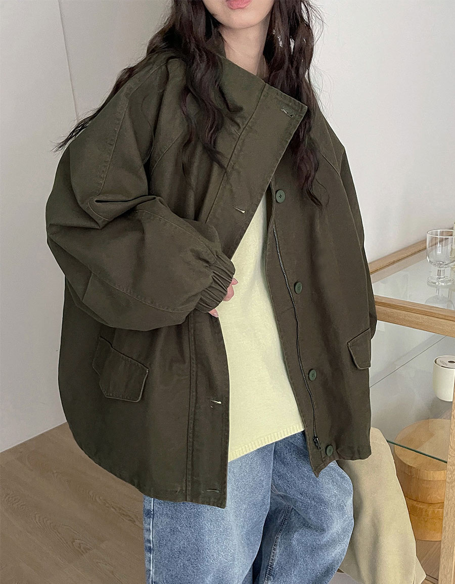 立領長版工裝外套*2色