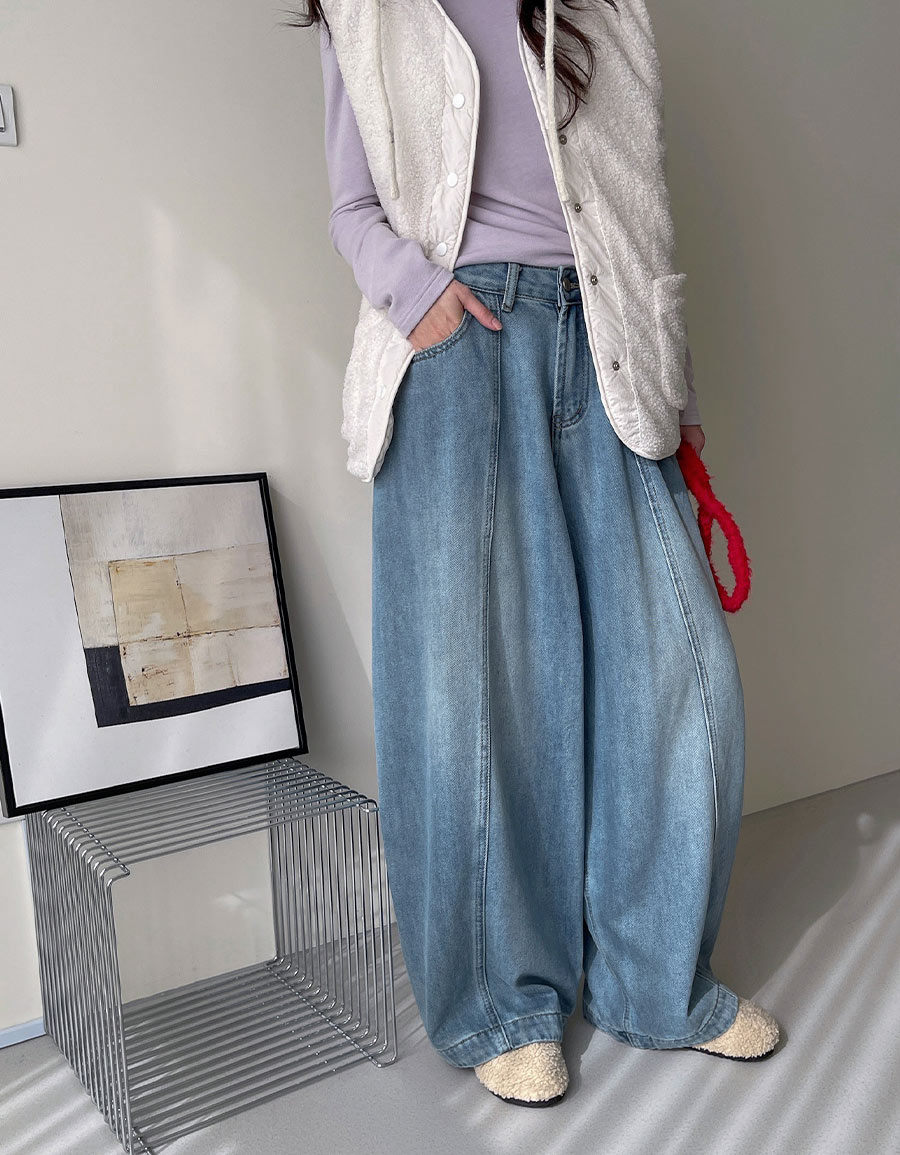 內磨毛水洗繭型中線牛仔褲*1色