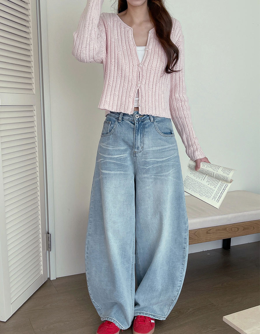 水洗彎刀繭型牛仔褲*3色