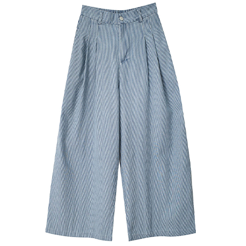 後鬆緊直紋牛仔寬褲*2色